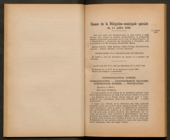 Séance de la Délégation municipale spéciale du 11 juillet 1945 - pages 63-94