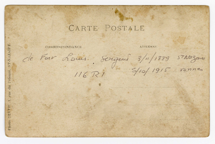 Carte postale de Louis Lefort en tenue de gymnaste, de l'Avant-Garde (recto-verso)