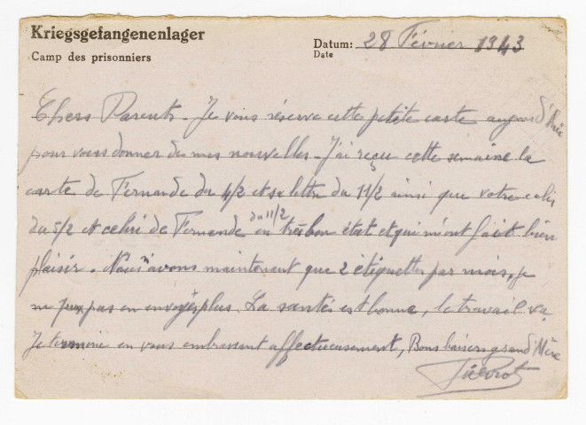 2 correspondances de la part de Pierre Zollet fils à ses parents 26 rue Littré à Nantes : carte postale