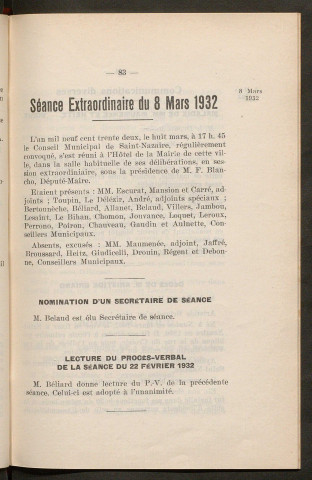 Séance extraordinaire du 8 mars 1931 - pages 83-96