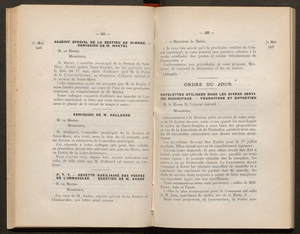 Séance ordinaire du 31 mai 1926 - pages 158-233