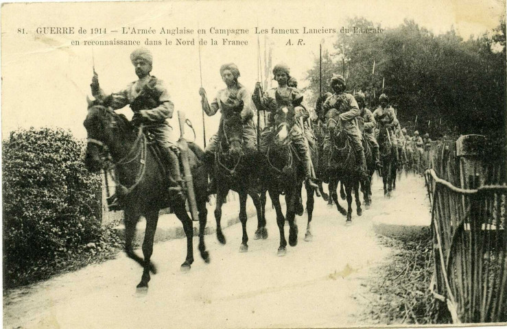 Guerre de 1914 - L'Armée Anglaise en Campagne : Les fameux Lanciers du Bengale en reconnaissance dans le Nord de la France (N°81)