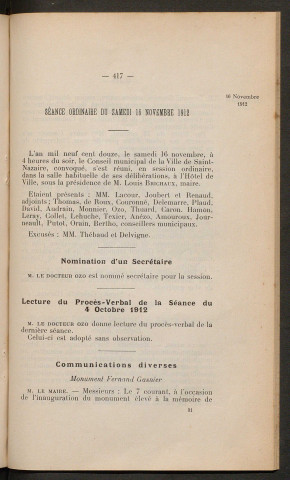 Séance ordinaire du samedi 16 novembre 1912 - pages 417-476