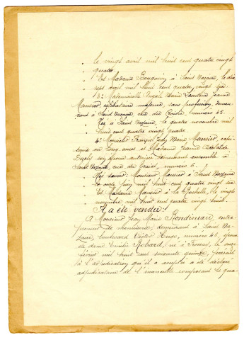 Terrains de vignes au Champ Sagaud à Saint-Marc, vente du 4ème lot à M. Rondineau par la famille Guéno : procès-verbal d'adjudication à l'Étude de M.Ulysse Labour notaire à Saint-Nazaire.