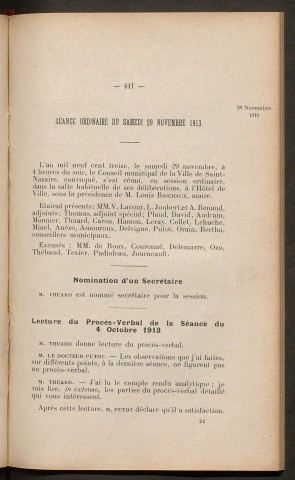 Séance ordinaire du samedi 29 novembre 1913 - pages 441-532