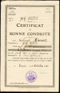 Service militaire, 404e régiment d'artillerie de défense aérienne : certificat de bonne conduite, délivré par le colonel Rivart, Tours.
