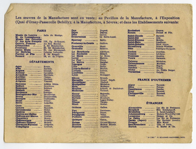 Catalogue d'exposition de la Manufacture Nationale de Céramique au Pavillon de Sèvres
