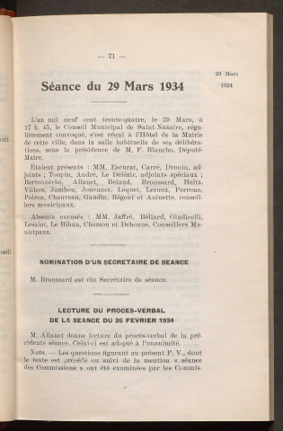 Séance du 29 mars 1934 - pages 71-131