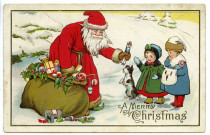 Carte de voeux de Noël "A Merry Christmas" adressée à Lucienne Lebreton