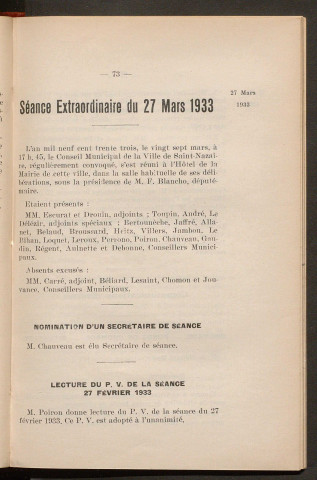 Séance extraordinaire du 27 mars 1933 - pages 73-116