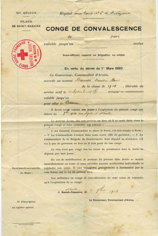 Certificats de visites et contre-visite médicales de Donatien Desmas établis par le Service de Santé de l'Hôpital Auxiliaire de Saint-Nazaire