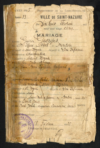 Livret de famille de Gaston Georges