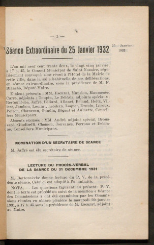 Séance extraordinaire du 25 janvier 1932 - pages 1-30