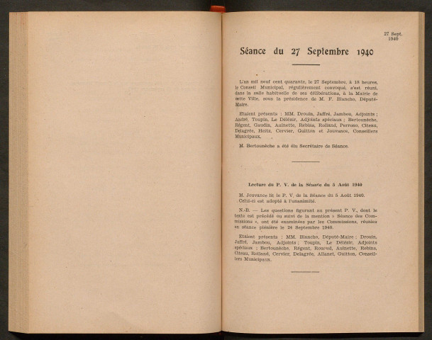 Séance du 27 septembre 1940 - pages 239-295
