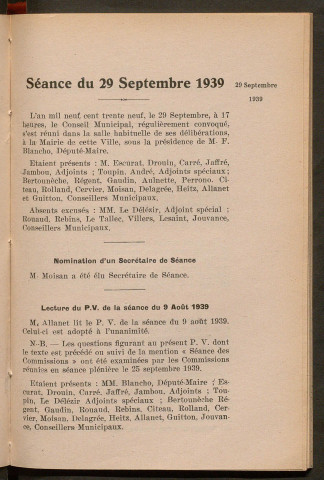 Séance du 29 septembre 1939 - pages 387-443