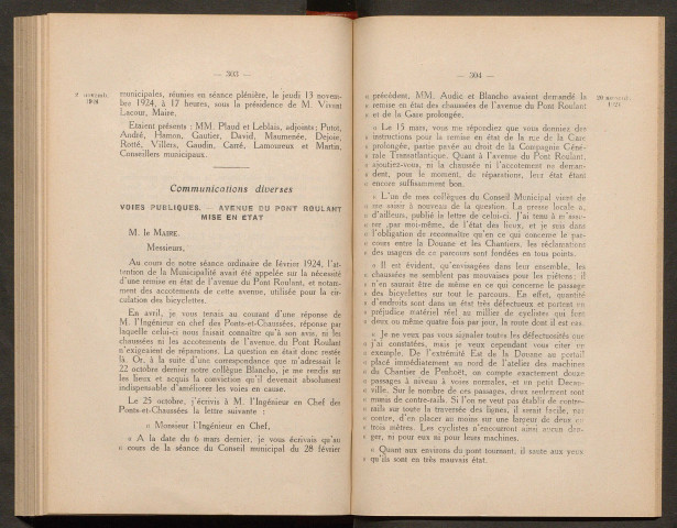 Séance ordinaire du 20 novembre 1924 - pages 302-417