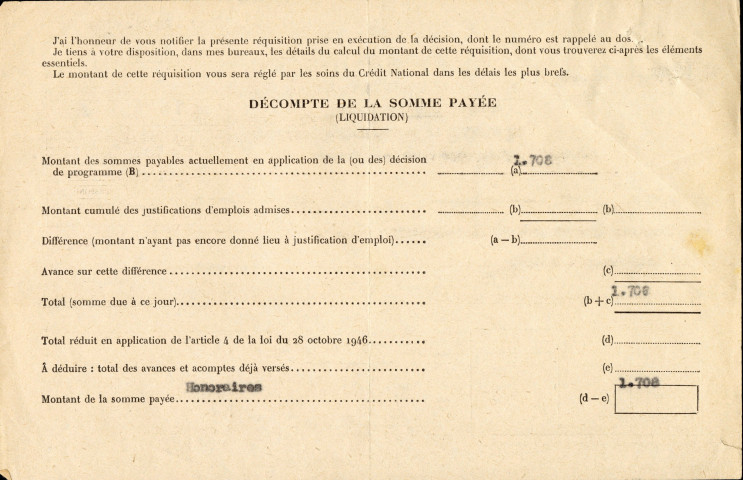 Réquisition : ordre, plan de masse.