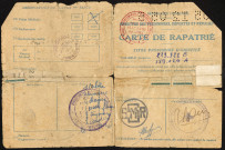 Carte de rapatrié (titre provisoire d'identité) au titre de STO, d'un machiniste, délivrée par le Ministère des prisonniers, déportés et réfugiés