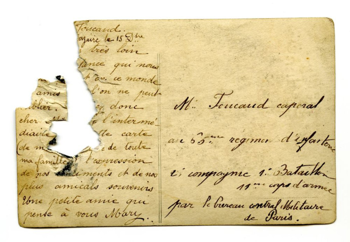 Carte de bonne année adressée à Joseph Camille Foucaud par son amie Mary, 15 décembre 1914.