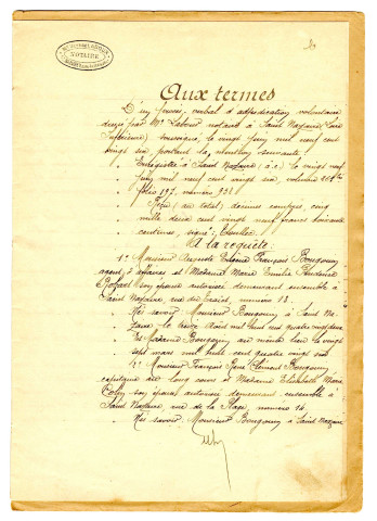 Terrains de vignes au Champ Sagaud à Saint-Marc, vente du 4ème lot à M. Rondineau par la famille Guéno : procès-verbal d'adjudication à l'Étude de M.Ulysse Labour notaire à Saint-Nazaire.