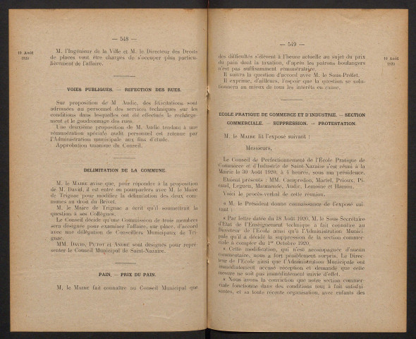 Séance ordinaire du 30 août 1920 - pages 545-674