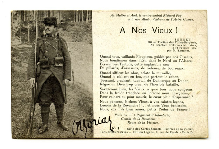 Carte postale adressée par Joseph Camille Foucaud à Marie, 8 septembre 1915.