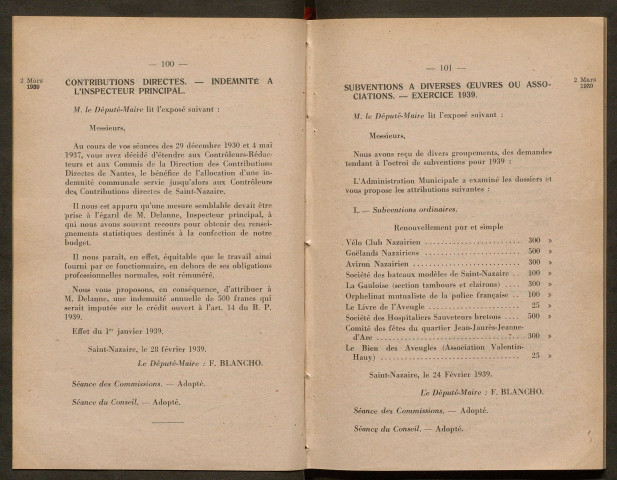 Séance du Conseil Municipal du 2 mars 1939 - pages 95-155