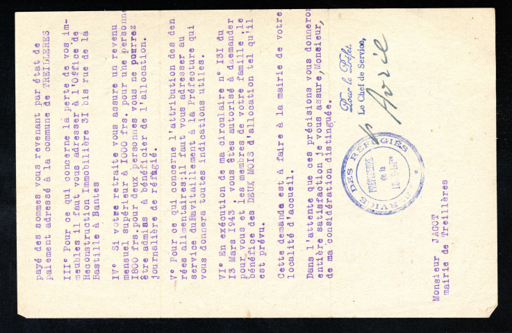 Préfecture de Loire-Inférieure, Service des réfugiés : correspondance concernant la situation de réfugié.