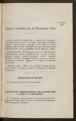 Séance ordinaire du 10 novembre 1925 - pages 377-471
