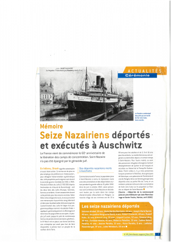 Seize nazairiens déportés et exécutés à Auschwitz, Saint-Nazaire Magazine (mars 2005)
