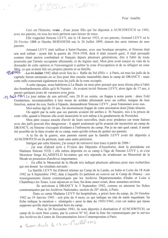 Note destinée à la petite fille de Jean-Claude Méloche pour un exposé scolaire